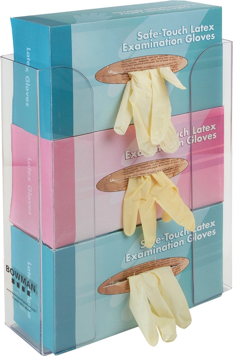 Dispenser Glove Box Holder Bowman® Horizontal Mounted 3-Box Capacity Clear 3-1/2 X 11 X 14-1/4 Inch Plastic by Bowman Dispensers  ID GP-330